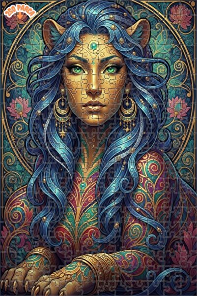 Esranın Dünyası Mysterious Lion Woman Oil Painting Lookalike Double-Layer Fra...