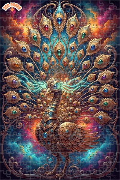 Esranın Dünyası Majestic Space Peacock Oil Painting Lookalike Double-Layer Fr...