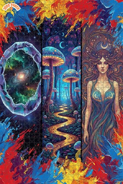 Esranın Dünyası Galactic Mushroom Forest Woman Portrait Double-Layer Framed W...