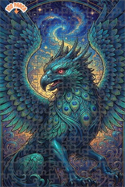 Esranın Dünyası Magical Cosmic Griffin Oil Painting Lookalike Double-Layer Fr...