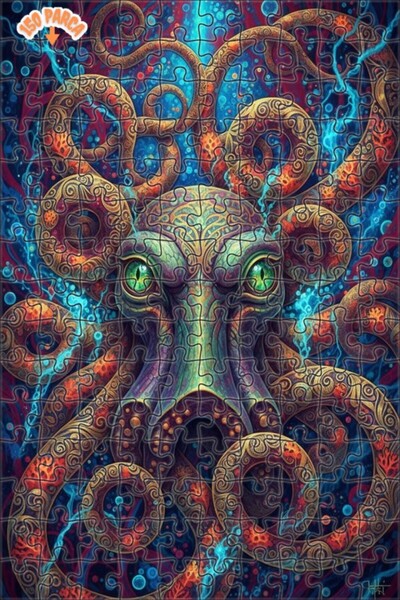 Esranın Dünyası لغز خشبي على شكل وحش البحر السحري بتصميم فني حديث مرسوم بالزي...