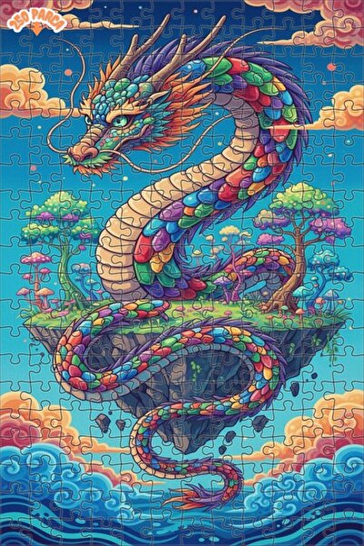 Esranın Dünyası Rainbow Dragon Art Print Double Layer Framed Wooden Puzzle 25...
