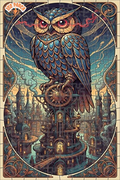 Esranın Dünyası Mysterious Steam City Owl Oil Painting Lookalike Double-Layer...