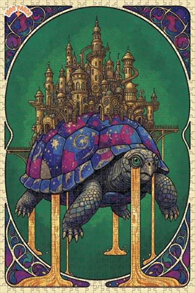Esranın Dünyası Magic Turtle City Watercolor Look Double-Layer Framed Wooden ...