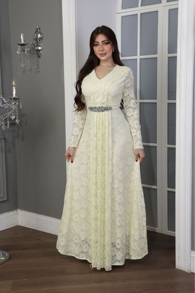 ٌRominz fashion فستان عصري بنقوش هندسية ودانتيل - فخامة المناسبات - متوفر الآ...