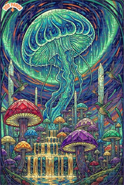 Esranın Dünyası Fantastic Jellyfish and Colorful Mushroom Forest Wooden Puzzl...