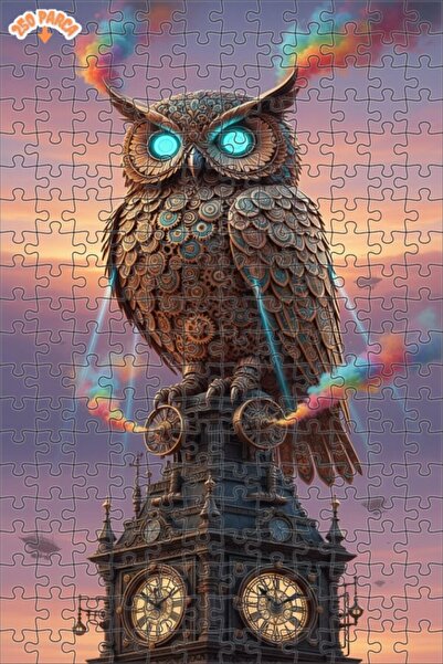 Esranın Dünyası Steampunk Mechanical Owl Oil Painting Look Wooden Puzzle 250 ...