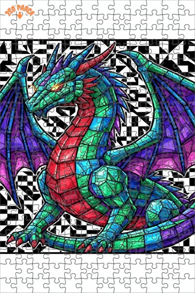 Esranın Dünyası Ancient Dragon Glass Mosaic Look Wooden Puzzle Double-Layer F...