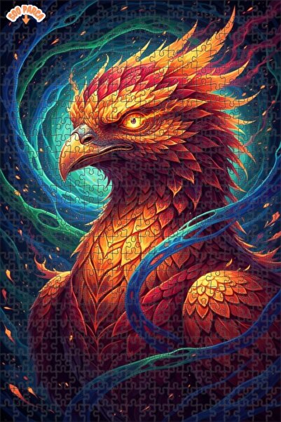 Esranın Dünyası Mystical Firebird Oil Painting Look Double Layer Framed Woode...