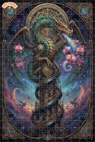 Esranın Dünyası Steampunk Dragon Art and Time Double-Layer Framed Wooden Puzz...