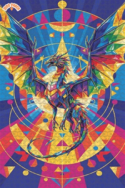 Esranın Dünyası Rainbow Color Dragon Geometry Art Double-Layer Framed Wooden ...