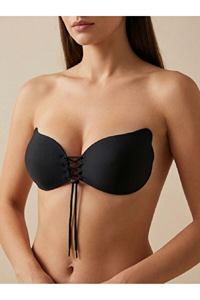 U&ME Butterfly Front Tie-Detail Adhesive Invisible Strapless Bra, Low-Cut and...