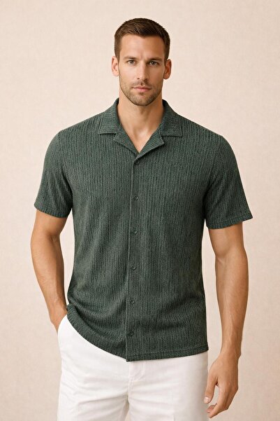 LUPERCUS Cămașă kaki pentru bărbați, cu mânecă scurtă