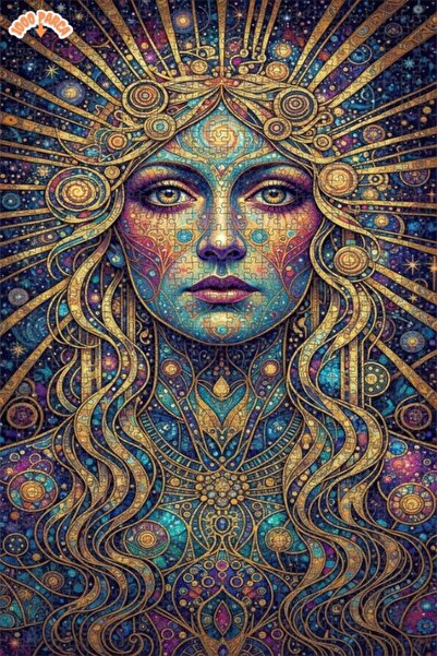 Esranın Dünyası Golden Cosmic Woman Oil Painting Lookalike Double-Layer Frame...
