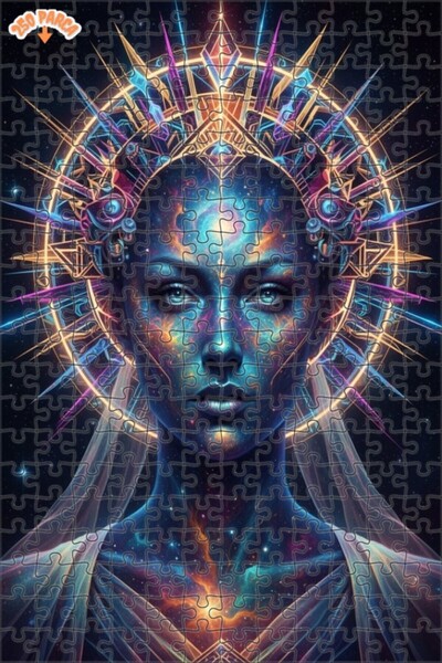 Esranın Dünyası Galactic Cosmos Woman Oil Painting Look Double Layer Framed W...