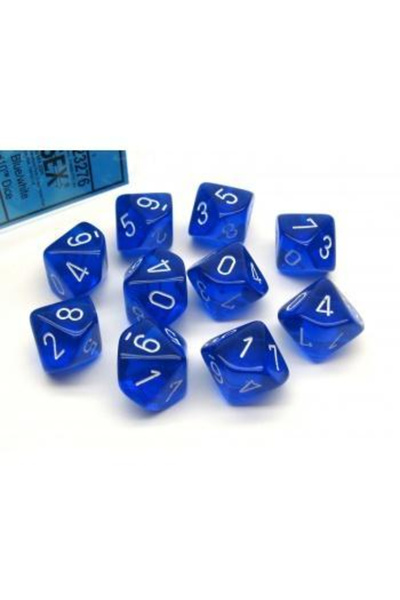 Chessex Διαφανές Πολυεδρικό Σετ Δεκαεδρών (d10) - Μπλε/λευκό