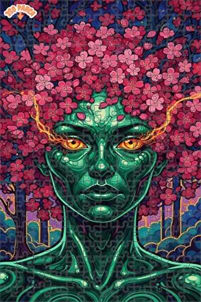 Esranın Dünyası Green Woman with Flower Hair Oil Painting Look Art Puzzle 250...