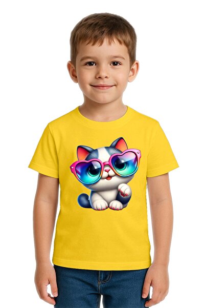 SEDİRLİ Unisex Cat Printed Kids T-Shirt Cotton Combed Cotton Fabric