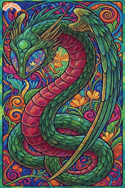 Esranın Dünyası Colorful Dragon Art Double Layer Framed Wooden Puzzle 1000 Pi...