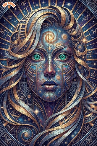 Esranın Dünyası Cosmic Woman Oil Painting Look Wooden Puzzle Double Layer Fra...