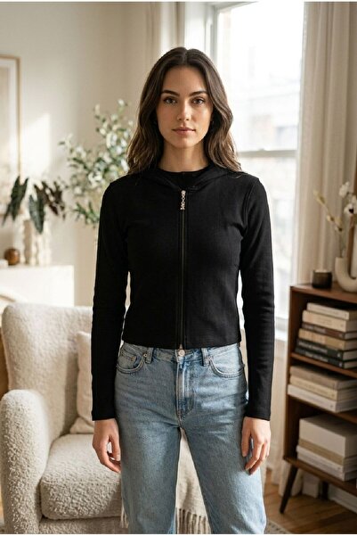 U&ME με κουκούλα Slim Fit με φερμουάρ σε όλο το μήκος Κοντό εφαρμοστό Ριμπ πλ...