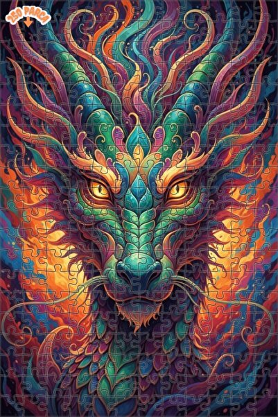 Esranın Dünyası Dragon Art Oil Painting Look Double Layer Framed Wooden Puzzl...