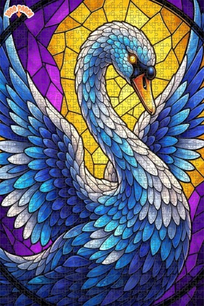 Esranın Dünyası Magical Swan Glass Mosaic Look Wooden Puzzle 1000 Pieces 70X50