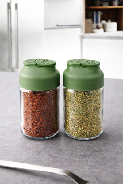 abenim Cam Baharatlık seti 2 li Çift Kapaklı Baharat Kavanozu, Yeşil Kapaklı ...