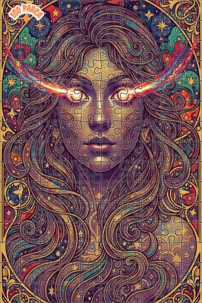 Esranın Dünyası Magical Cosmic Woman Oil Painting Look Double Layer Framed Wo...