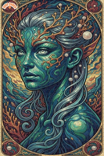 Esranın Dünyası Mermaid Art Oil Painting Look Double Layer Framed Wooden Puzz...