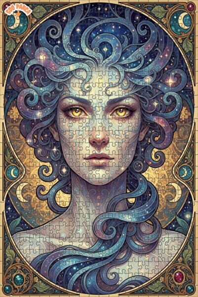 Esranın Dünyası Cosmic Woman Watercolor Look Artwork Double Layer Framed Wood...