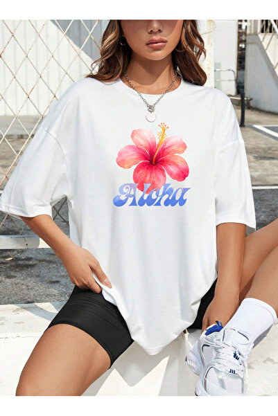 SUNFREE SUMMER YAZ MIX cu imprimeu supradimensionat guler rotund Tricou cu mâ...