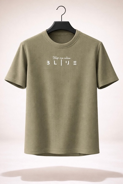 BAROS Men's Waffle Fabric Crew Neck Injection Printed T-Shirt