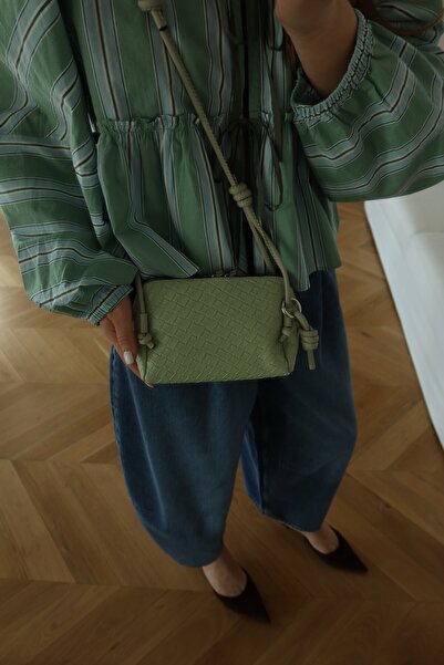 Tina İstanbul Knitted Textured Adjustable Strap Pieces Leather Mini Bag Mint ...