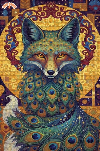 Esranın Dünyası Magical Peacock Fox Art Double-Layer Framed Wooden Puzzle 100...