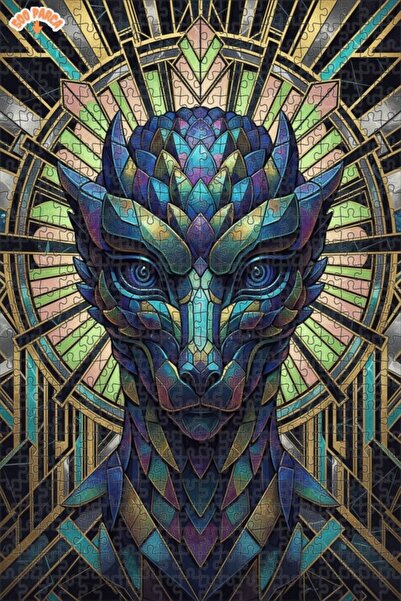 Esranın Dünyası لوحة رائعة على طراز آرت ديكو برأس تنين، مزدوج الطبقات قطعة من...