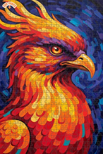 Esranın Dünyası Flame Winged Phoenix Oil Painting Look Double Layer Framed Wo...