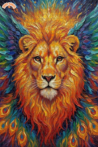 Esranın Dünyası Winged Lion Oil Painting Double-Layer Framed Wooden Puzzle 10...