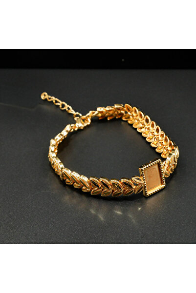 Generic Gold-Tone Laurel Leaf Bracelet with Rectangular Medallion - Mixed Des...