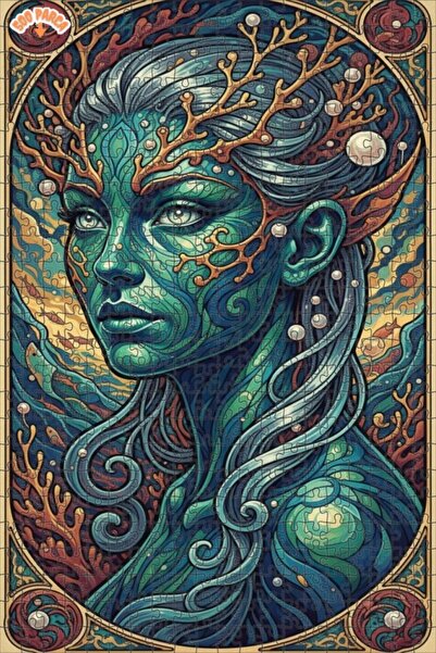 Esranın Dünyası Mermaid Art Oil Painting Look Double Layer Framed Wooden Puzz...