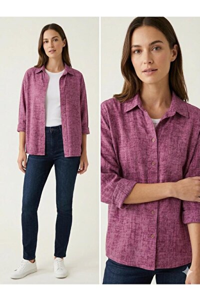 Femaura Gömlek - FM01014 Model Desenli Oversize Gömlek