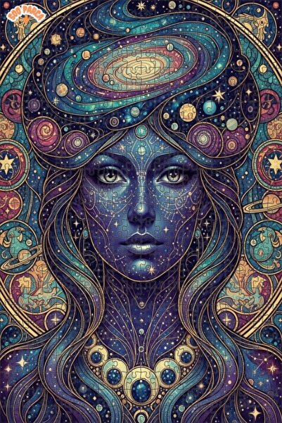 Esranın Dünyası Cosmic Woman Oil Painting Look Double Layer Framed Wooden Puz...
