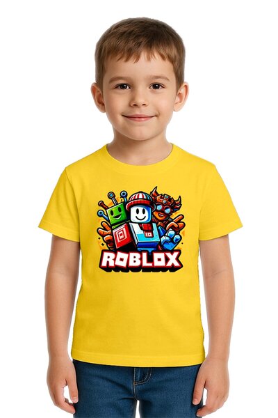SEDİRLİ تي شيرت روبلوكس مطبوع للأطفال للجنسين، قماش قطني ممشط قطن قطعة