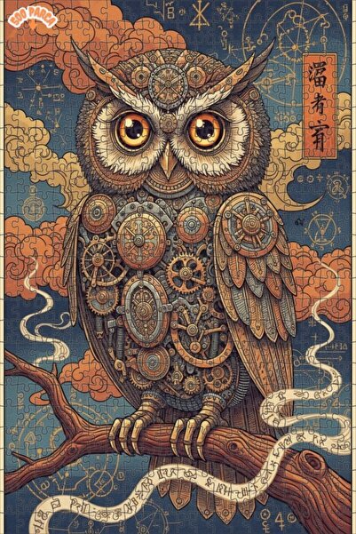 Esranın Dünyası Mechanical Owl Art Double Layer Framed Wooden Puzzle 500 Piec...