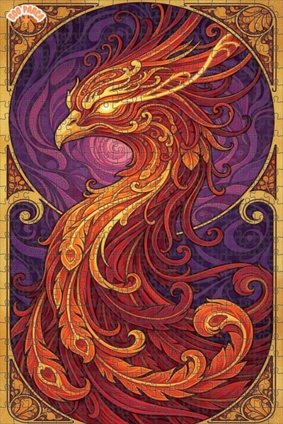 Esranın Dünyası Gorgeous Phoenix Oil Painting Look Art Double-Deck Framed Woo...