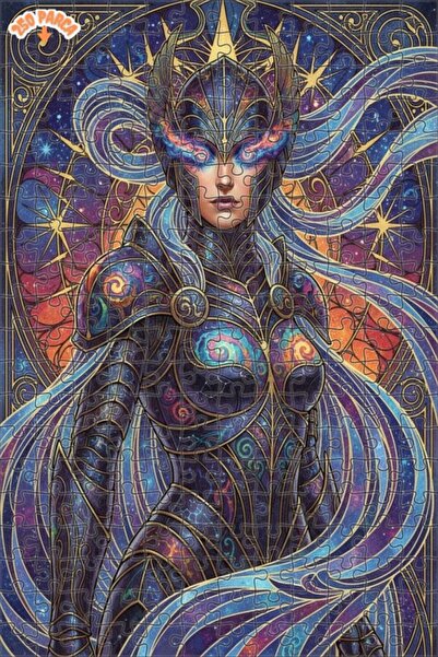 Esranın Dünyası Cosmic Warrior Woman Oil Painting Look Double Layer Framed Wo...