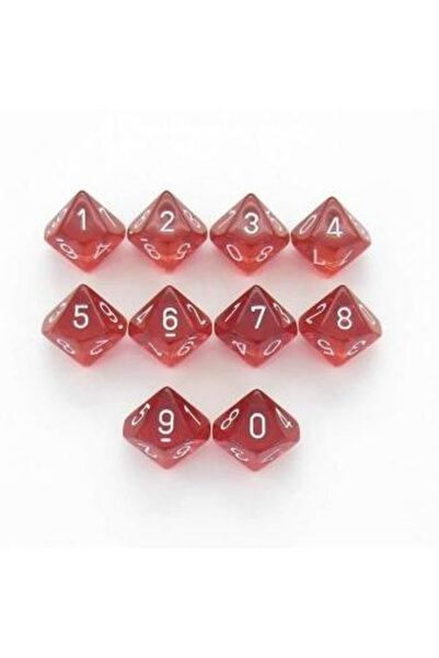 Chessex Διαφανές Πολυεδρικό Σετ Δεκαεδρών (d10) - Κόκκινο/Λευκό
