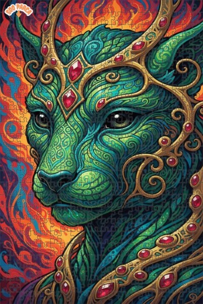 Esranın Dünyası Mysterious Forest Panther Oil Painting Lookalike Modern Doubl...