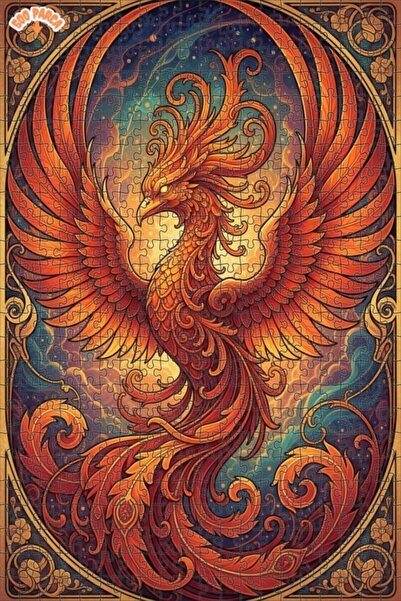 Esranın Dünyası Flaming Phoenix Oil Painting Look Artwork Double Layer Framed...