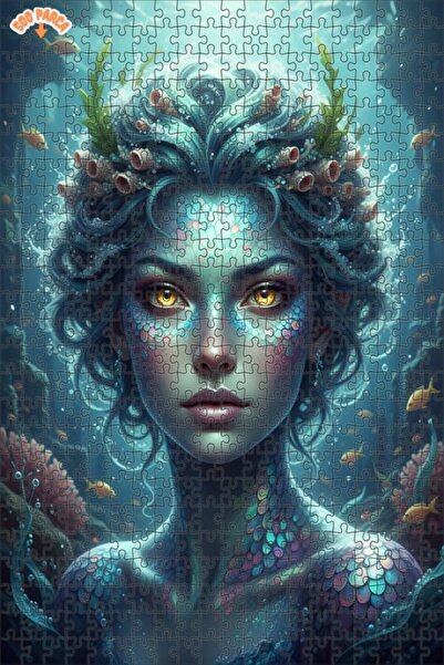 Esranın Dünyası Mermaid Tale Oil Painting Look Double Layer Framed Wooden Puz...